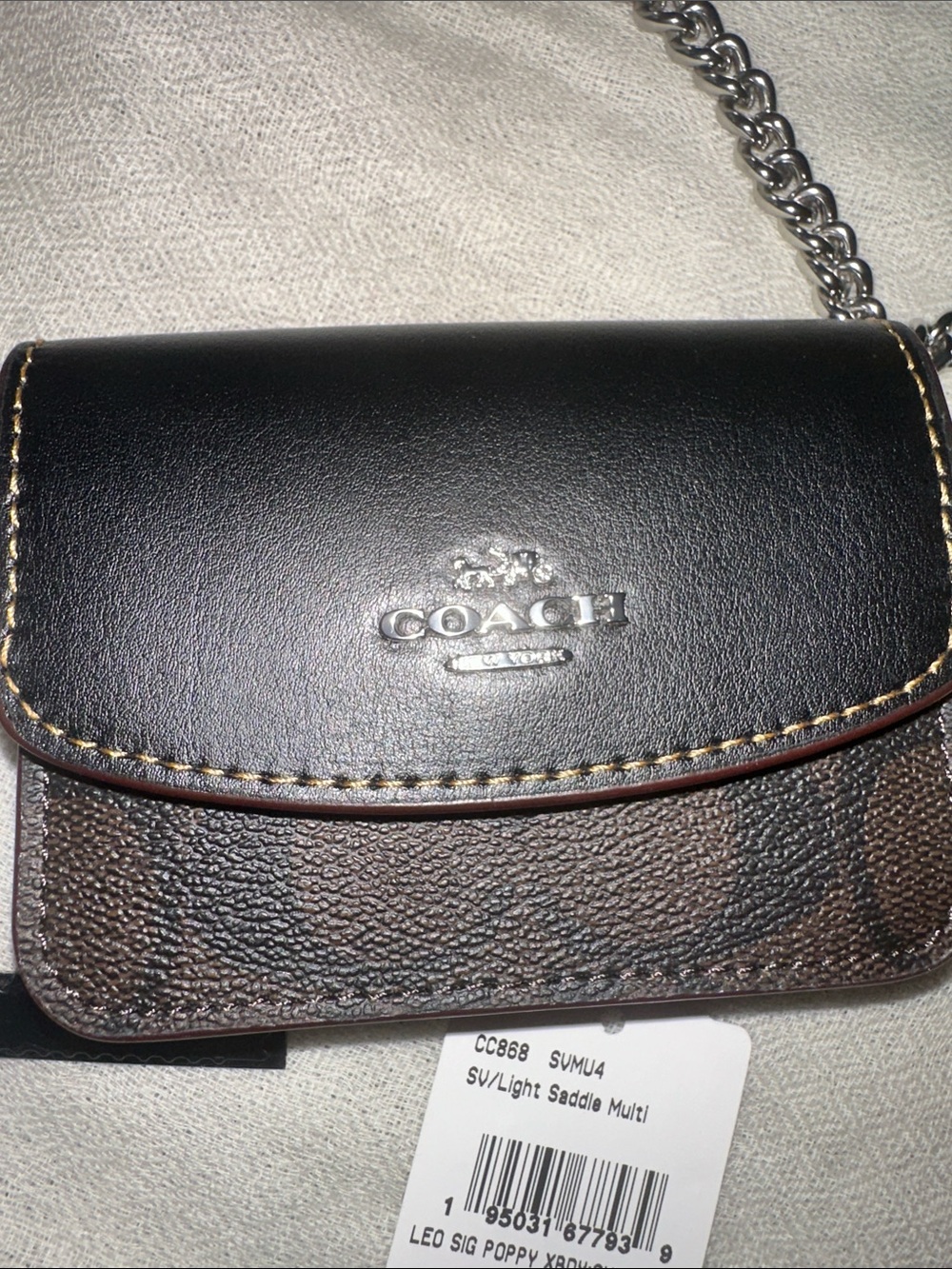 Coach Leopard Print Crossbody with Black Trim and Silver Chain - Picture 7 of 12